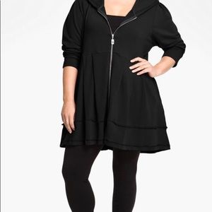 Pink Lotus Black Pleated Tunic Hoodie